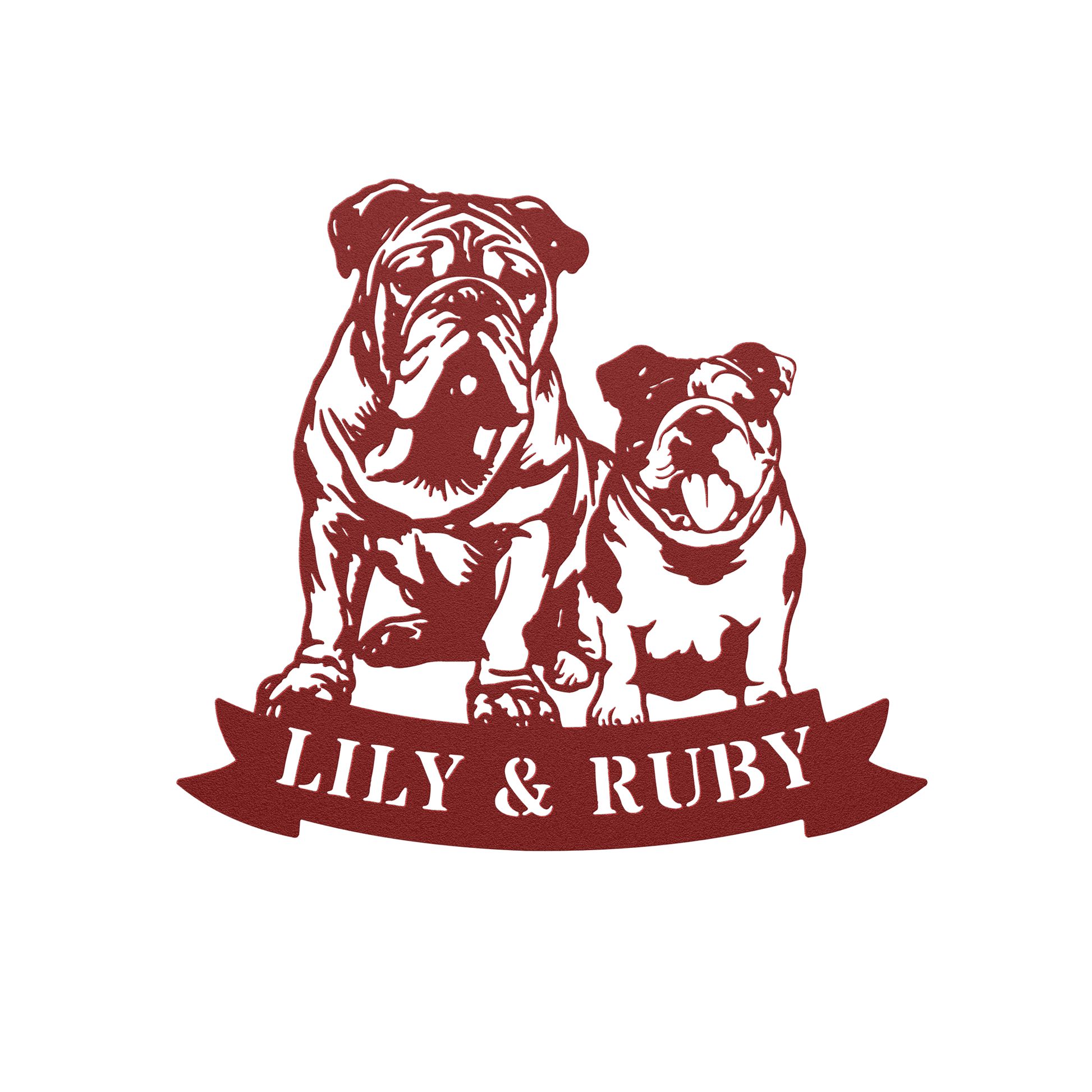 Sibling Paws: English Bulldog Duo Metal Wall Art - BullyBellyMetal Sign