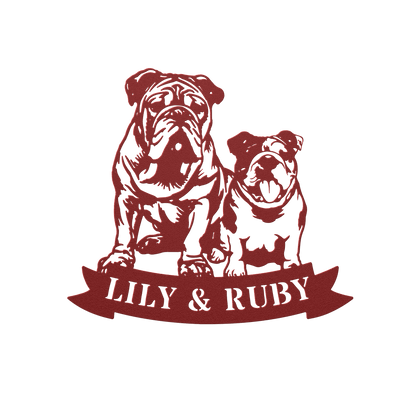 Sibling Paws: English Bulldog Duo Metal Wall Art - BullyBellyMetal Sign