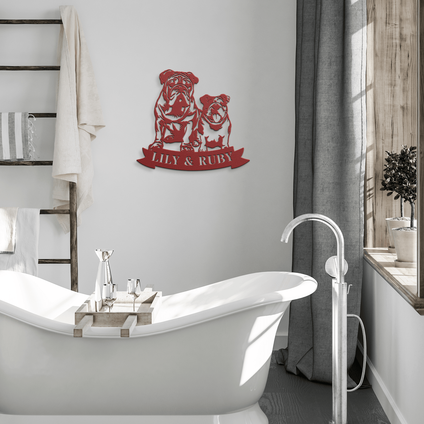 Sibling Paws: English Bulldog Duo Metal Wall Art - BullyBellyMetal Sign