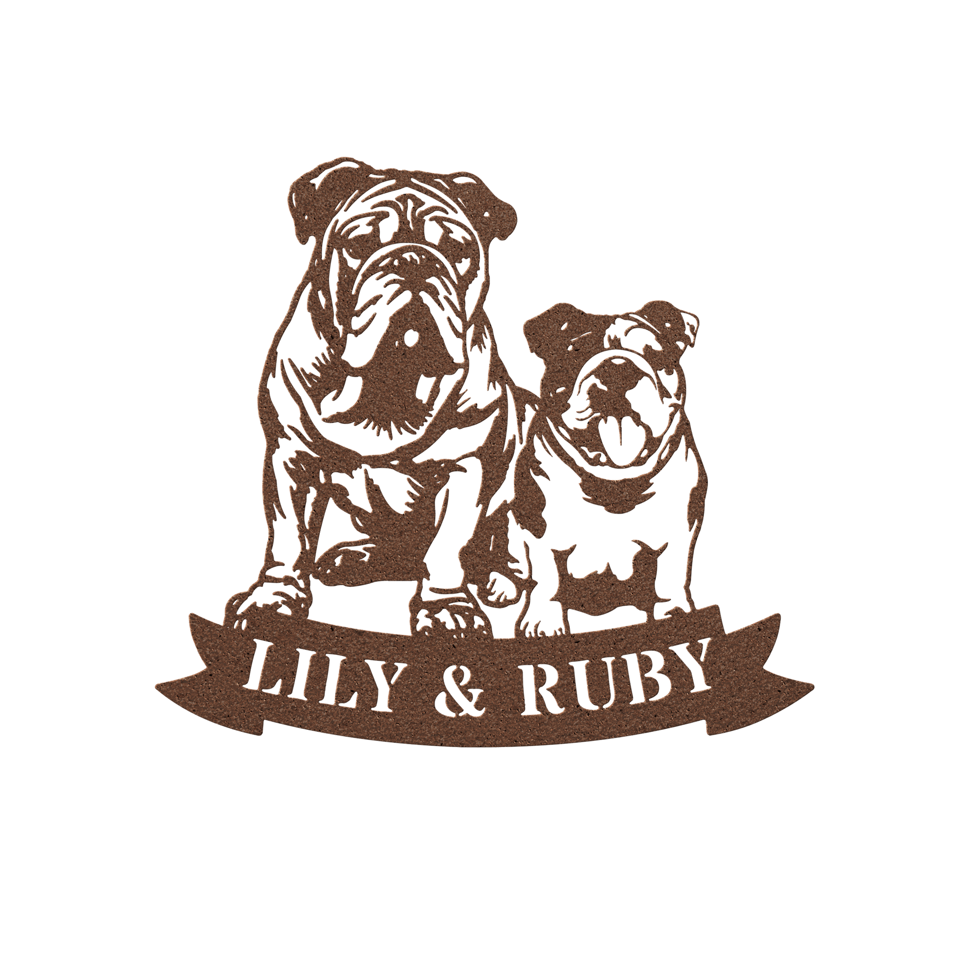 Sibling Paws: English Bulldog Duo Metal Wall Art - BullyBellyMetal Sign