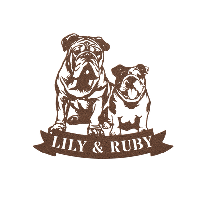 Sibling Paws: English Bulldog Duo Metal Wall Art - BullyBellyMetal Sign