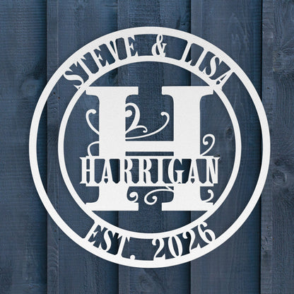 Split Letter Monogram Wedding Sign – Personalized Metal Wall Art - BullyBellyMetal Sign
