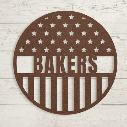 Stars and Stripes Metal Sign – Custom American Flag Family Name Wall Art - BullyBellyMetal Sign