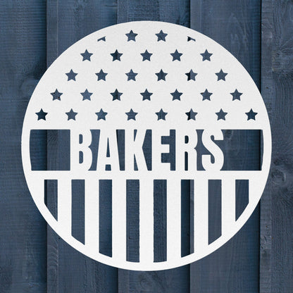 Stars and Stripes Metal Sign – Custom American Flag Family Name Wall Art - BullyBellyMetal Sign
