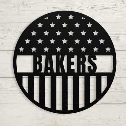 Stars and Stripes Metal Sign – Custom American Flag Family Name Wall Art - BullyBellyMetal Sign