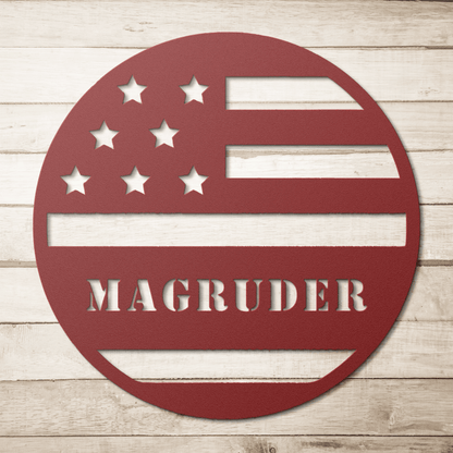 Stars and Stripes Metal Sign – Custom Family Name Patriotic Wall Art for Home & Porch - BullyBellyMetal Sign