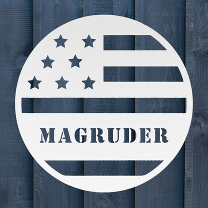 Stars and Stripes Metal Sign – Custom Family Name Patriotic Wall Art for Home & Porch - BullyBellyMetal Sign