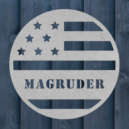 Stars and Stripes Metal Sign – Custom Family Name Patriotic Wall Art for Home & Porch - BullyBellyMetal Sign