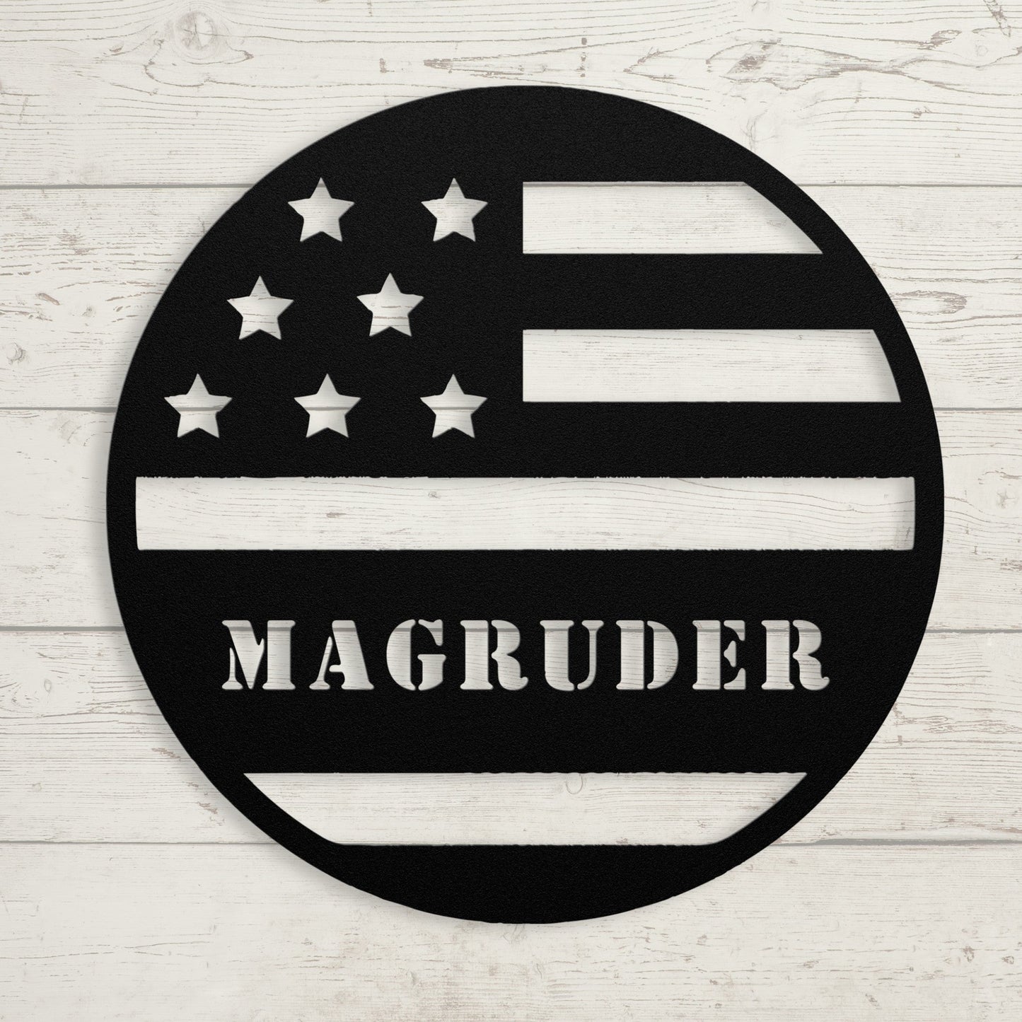 Stars and Stripes Metal Sign – Custom Family Name Patriotic Wall Art for Home & Porch - BullyBellyMetal Sign