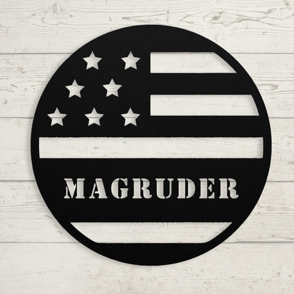 Stars and Stripes Metal Sign – Custom Family Name Patriotic Wall Art for Home & Porch - BullyBellyMetal Sign