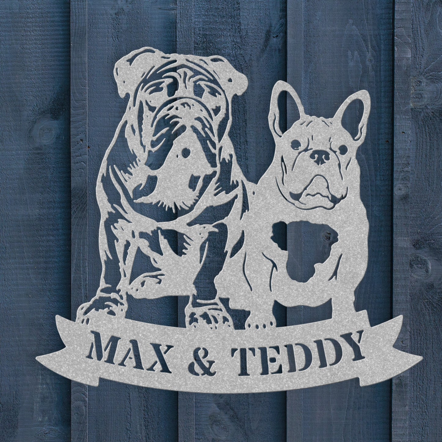 Step Brothers Forever: English and French Bulldog Duo Metal Wall Sign - BullyBellyMetal Sign