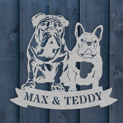 Step Brothers Forever: English and French Bulldog Duo Metal Wall Sign - BullyBellyMetal Sign