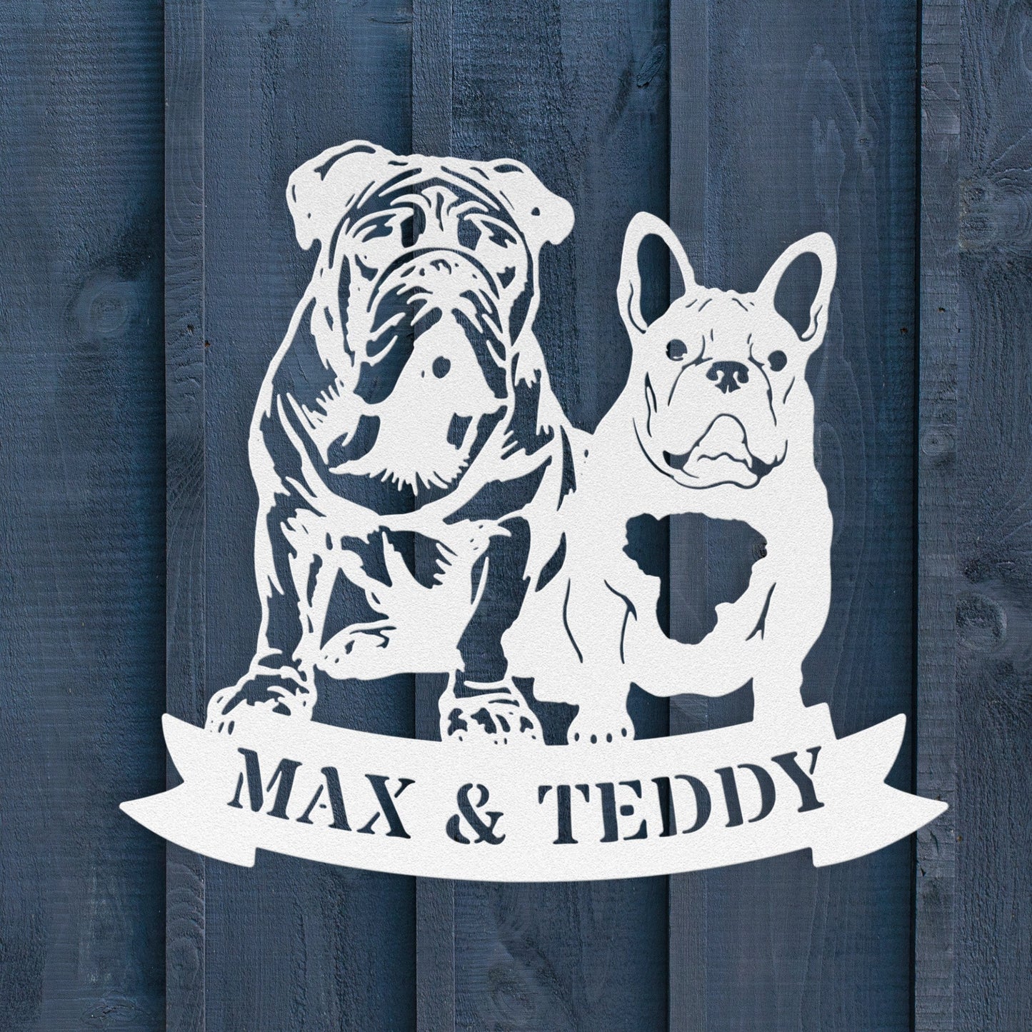 Step Brothers Forever: English and French Bulldog Duo Metal Wall Sign - BullyBellyMetal Sign
