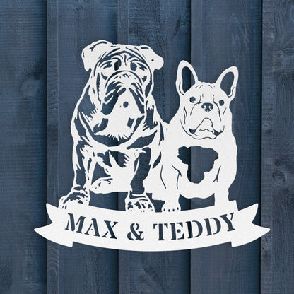 Step Brothers Forever: English and French Bulldog Duo Metal Wall Sign - BullyBellyMetal Sign