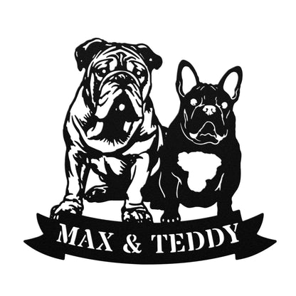 Step Brothers Forever: English and French Bulldog Duo Metal Wall Sign - BullyBellyMetal Sign