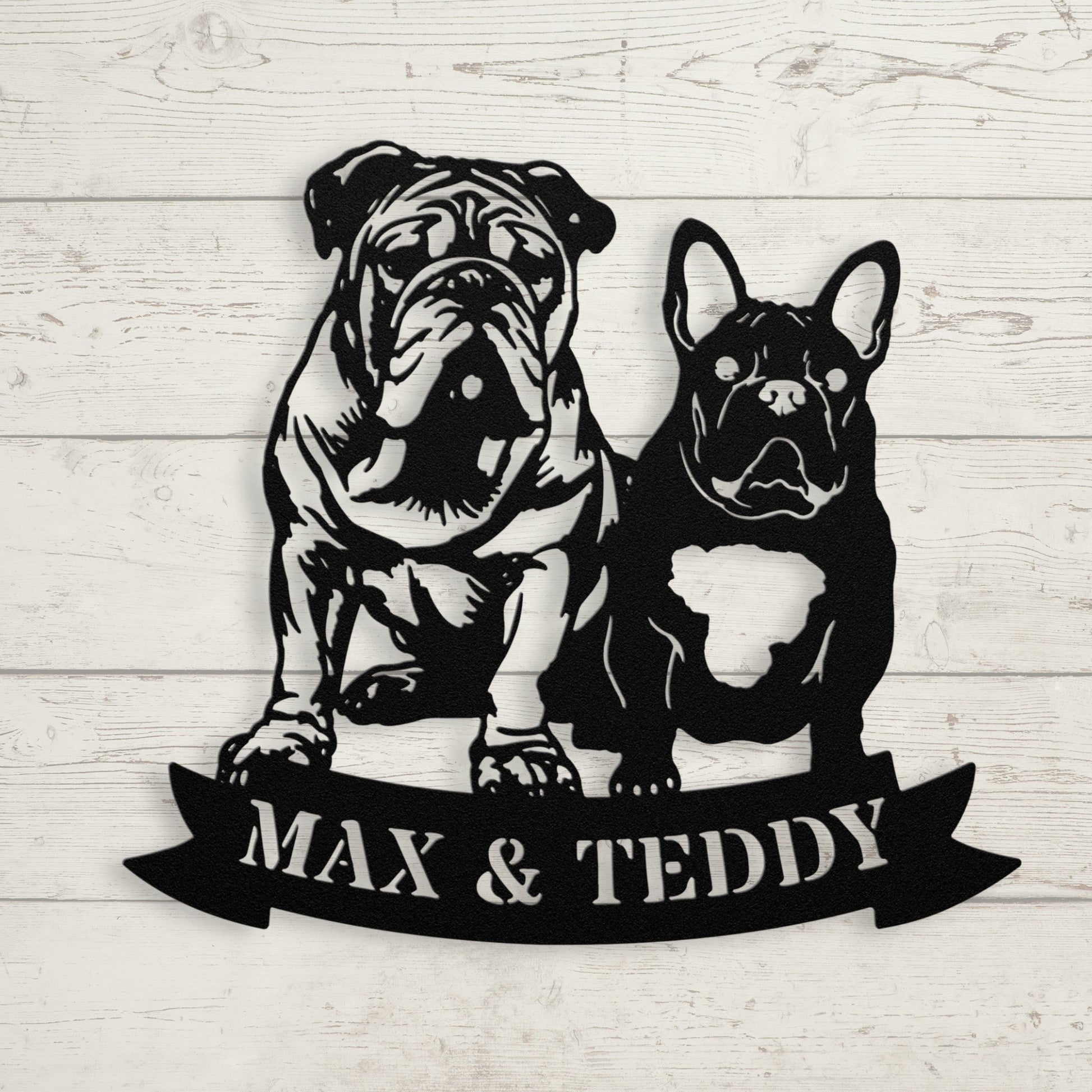 Step Brothers Forever: English and French Bulldog Duo Metal Wall Sign - BullyBellyMetal Sign