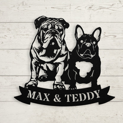 Step Brothers Forever: English and French Bulldog Duo Metal Wall Sign - BullyBellyMetal Sign