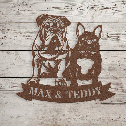 Step Brothers Forever: English and French Bulldog Duo - BullyBellyMetal Sign
