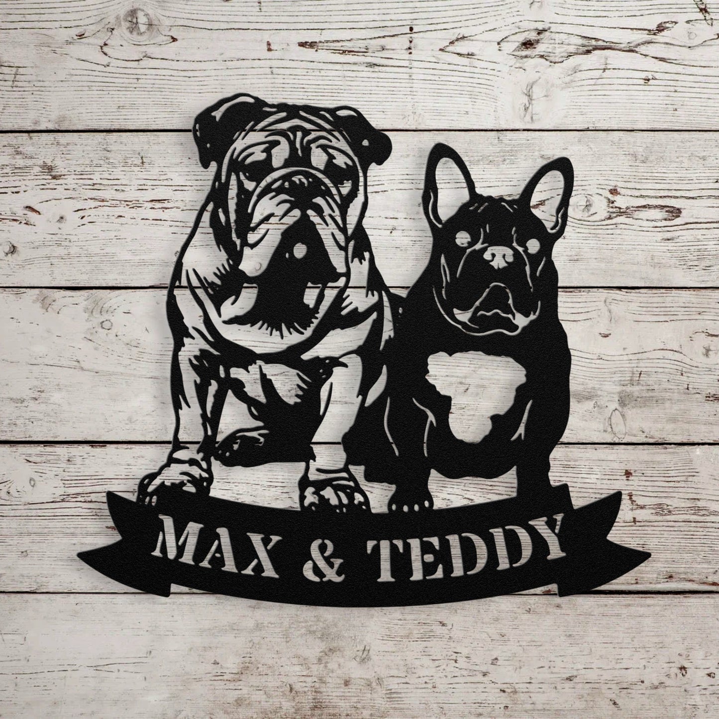 Step Brothers Forever: English and French Bulldog Duo - BullyBellyMetal Sign