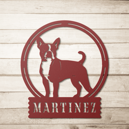 Terrier Charm: Personalized Boston Terrier Sign Metal Wall Sign - BullyBellyMetal Sign