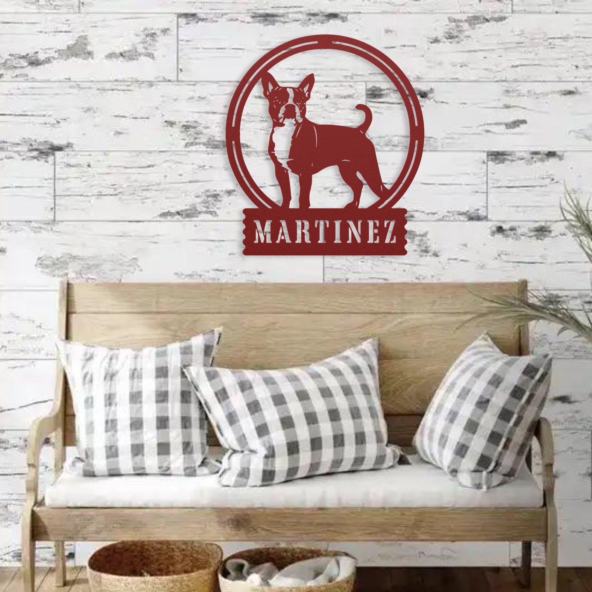 Terrier Charm: Personalized Boston Terrier Sign Metal Wall Sign - BullyBellyMetal Sign