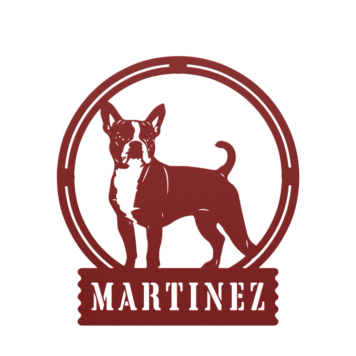 Terrier Charm: Personalized Boston Terrier Sign Metal Wall Sign - BullyBellyMetal Sign