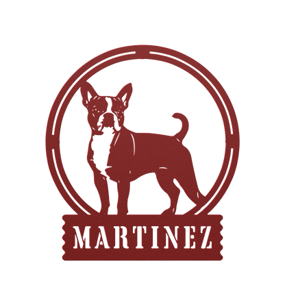 Terrier Charm: Personalized Boston Terrier Sign Metal Wall Sign - BullyBellyMetal Sign