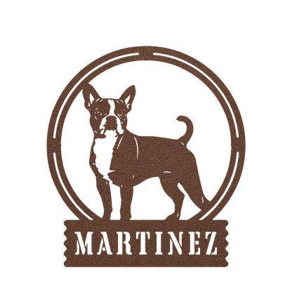 Terrier Charm: Personalized Boston Terrier Sign Metal Wall Sign - BullyBellyMetal Sign