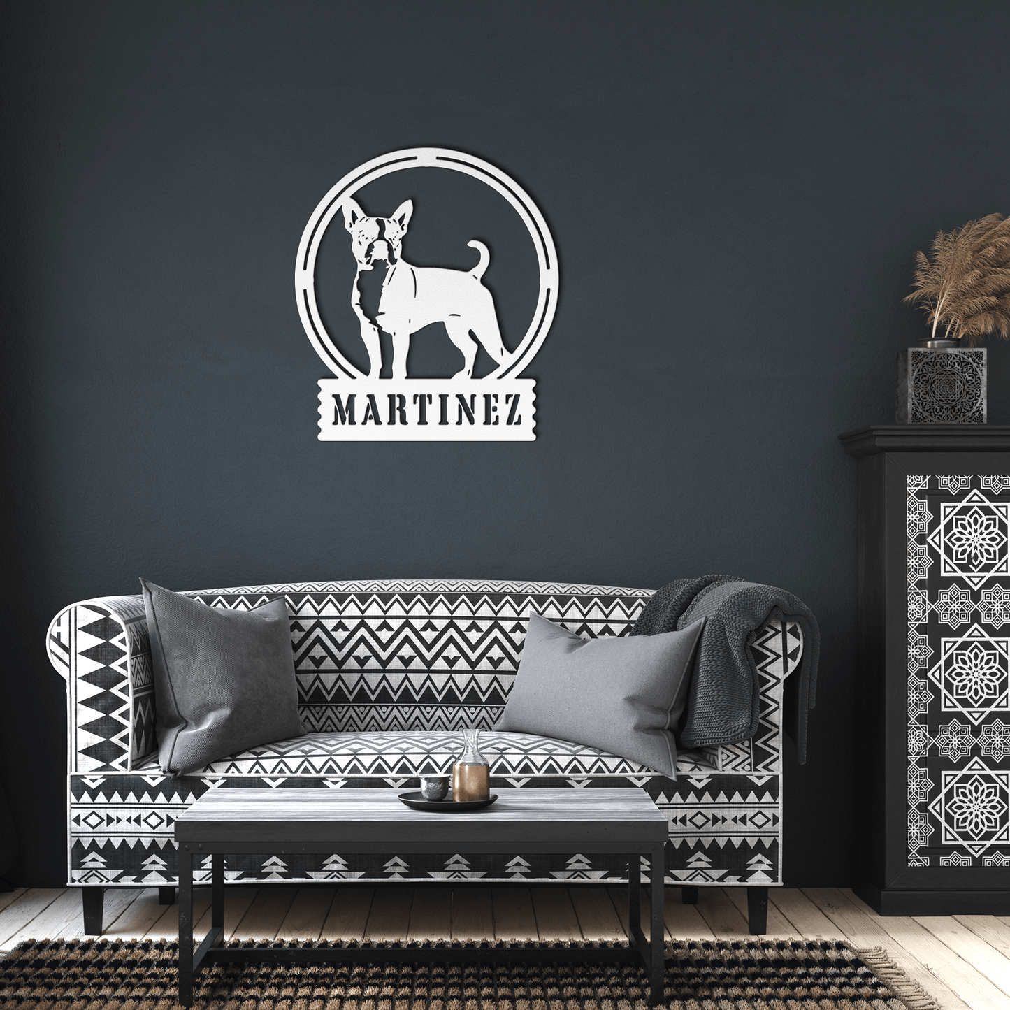 Terrier Charm: Personalized Boston Terrier Sign Metal Wall Sign - BullyBellyMetal Sign