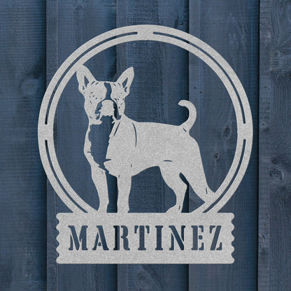 Terrier Charm: Personalized Boston Terrier Sign Metal Wall Sign - BullyBellyMetal Sign