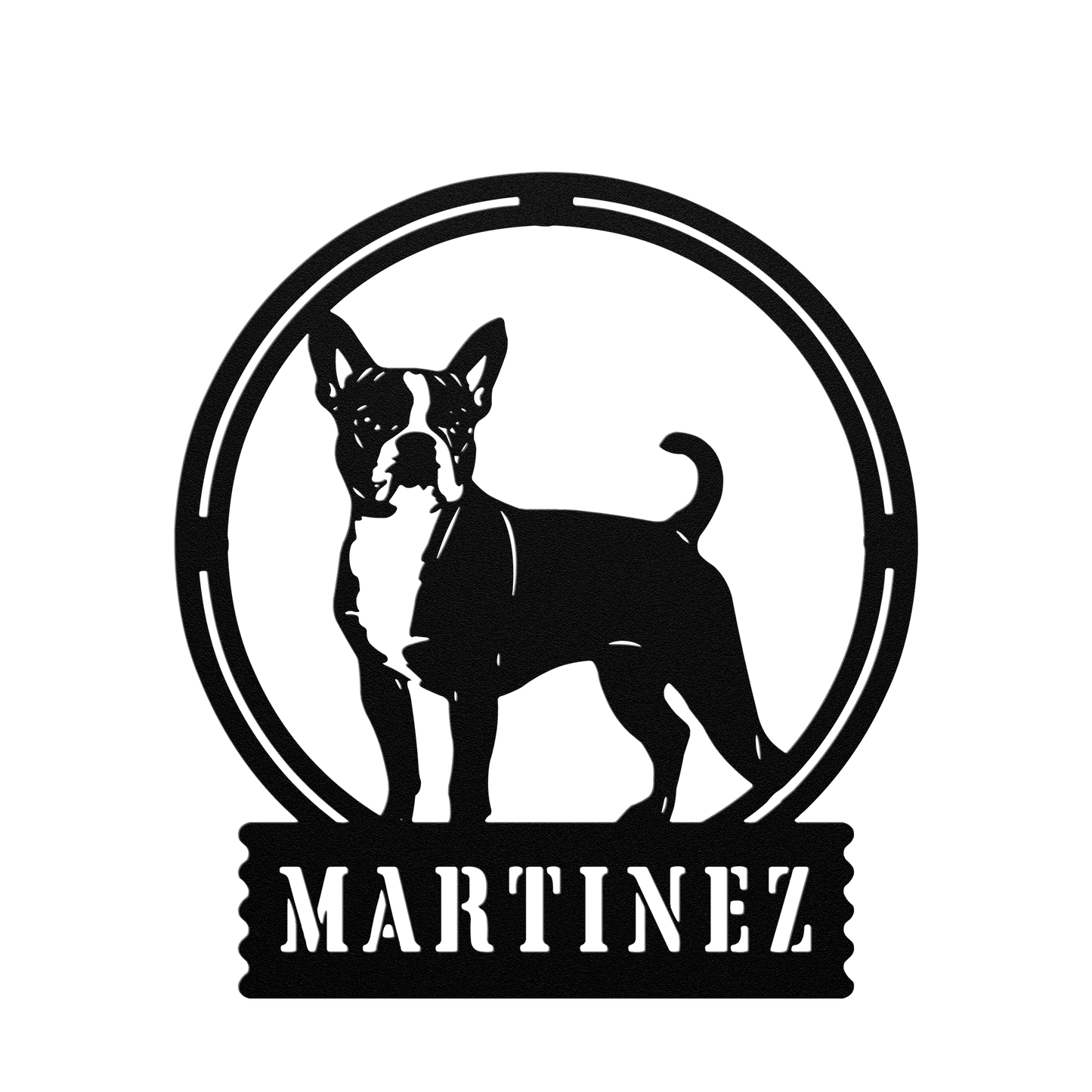 Terrier Charm: Personalized Boston Terrier Sign - BullyBellyMetal Sign