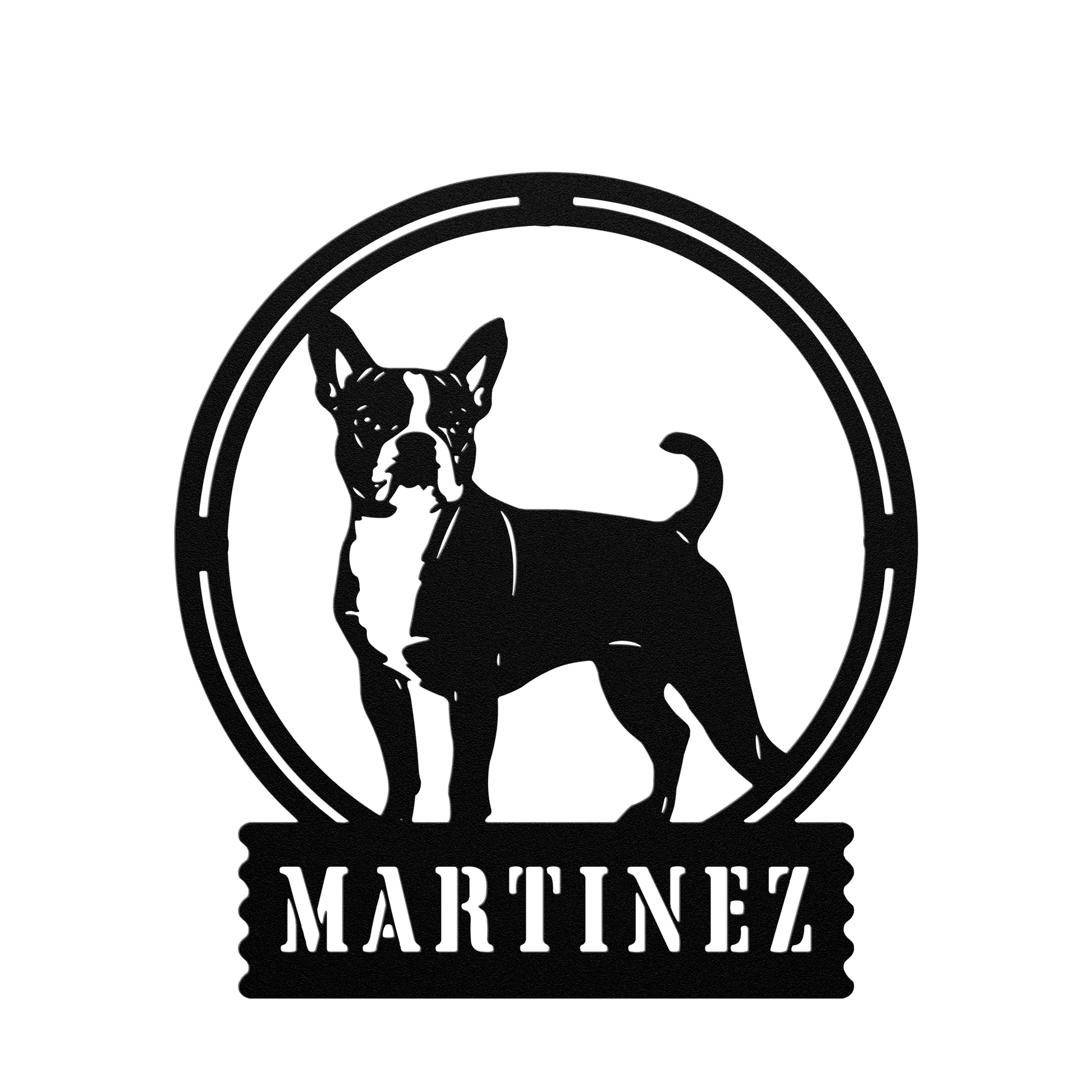 Terrier Charm: Personalized Boston Terrier Sign - BullyBellyMetal Sign