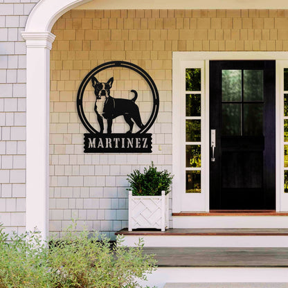 Terrier Charm: Personalized Boston Terrier Sign - BullyBellyMetal Sign