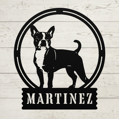 Terrier Charm: Personalized Boston Terrier Sign - BullyBellyMetal Sign