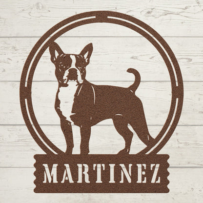 Terrier Charm: Personalized Boston Terrier Sign - BullyBellyMetal Sign