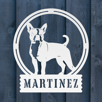 Terrier Charm: Personalized Boston Terrier Sign - BullyBellyMetal Sign