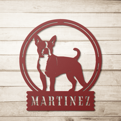 Terrier Charm: Personalized Boston Terrier Sign - BullyBellyMetal Sign