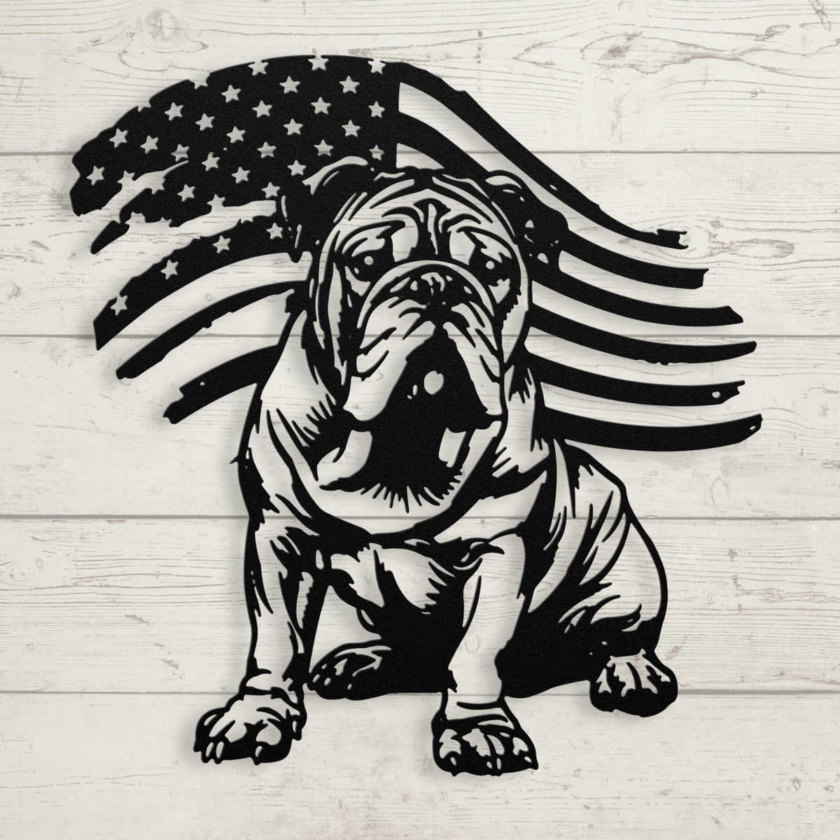 The Patriot English Bulldog Metal Sign – American Flag Bulldog Wall Art - BullyBellyMetal Sign