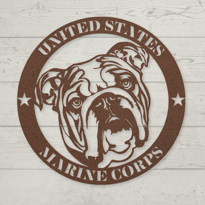 🇺🇸🐾 United States Marine Corps Bulldog Metal Sign – Military Tribute Wall Art - BullyBellyMetal Sign
