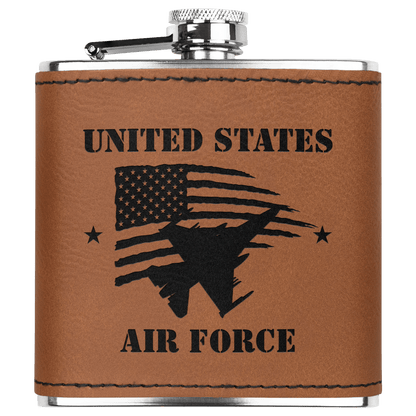 U.S. Air Force 6oz Flask – Laser Engraved Stainless Steel Pocket Flask with Rawhide Leatherette Wrap - BullyBellyDrinkware