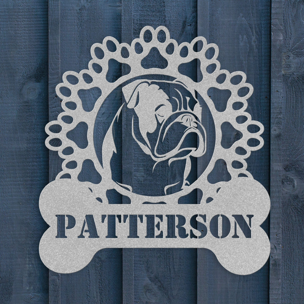 Bulldog and Paws Metal Sign - BullyBellyWall Art