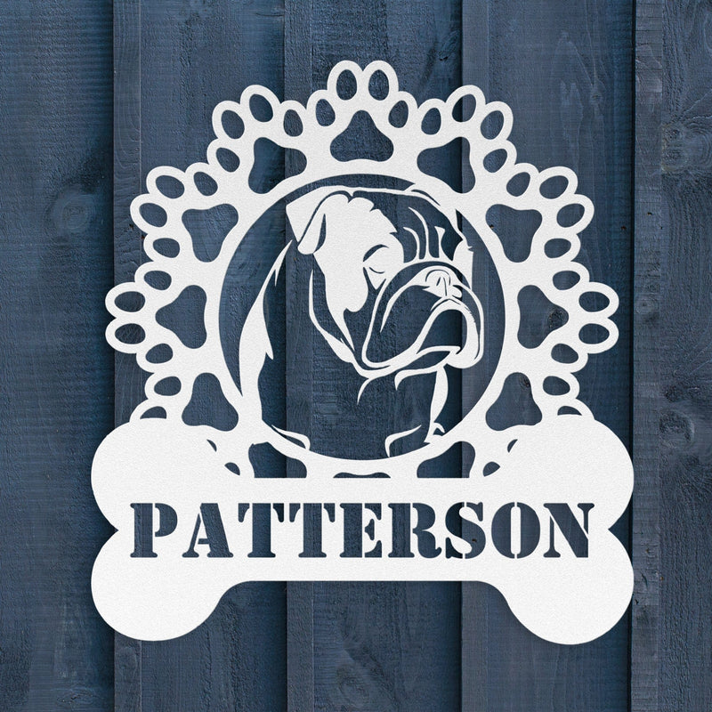 Bulldog and Paws Metal Sign - BullyBellyWall Art