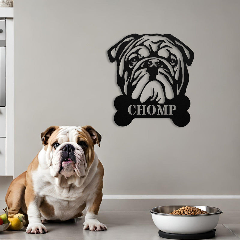 English Bulldog Bistro - Metal Food Bowl Sign - BullyBellyWall Art