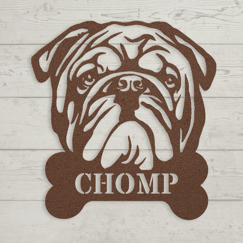 English Bulldog Bistro - Metal Food Bowl Sign - BullyBellyWall Art