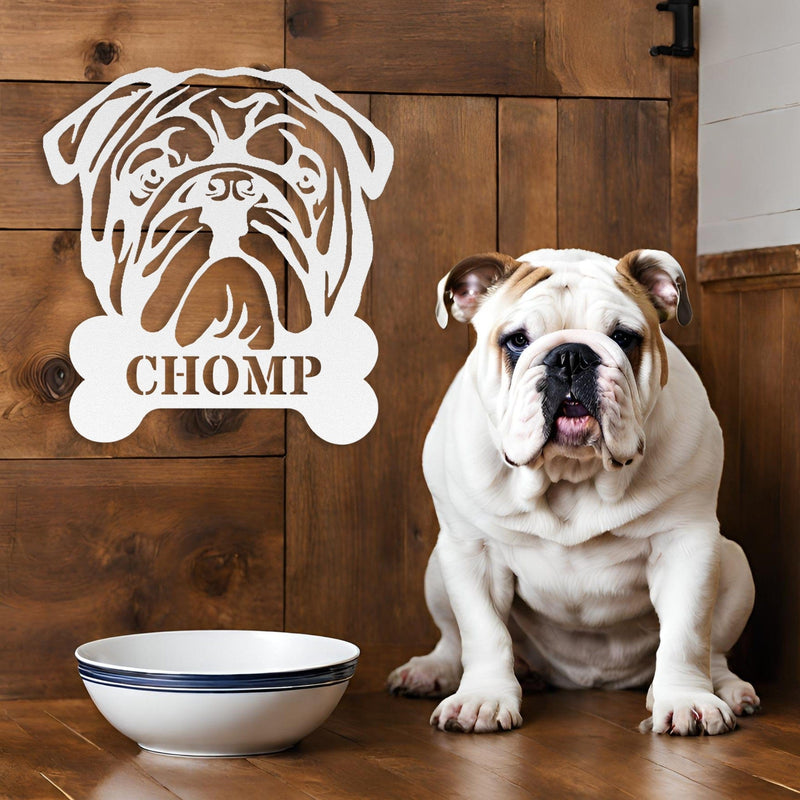 English Bulldog Bistro - Metal Food Bowl Sign - BullyBellyWall Art