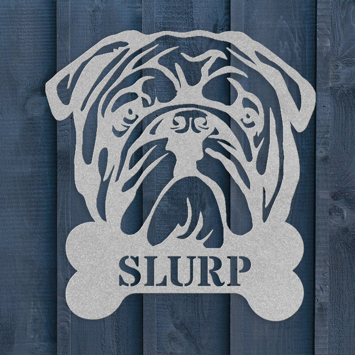 English Bulldog Bistro - Metal Water Bowl Sign - BullyBellyWall Art