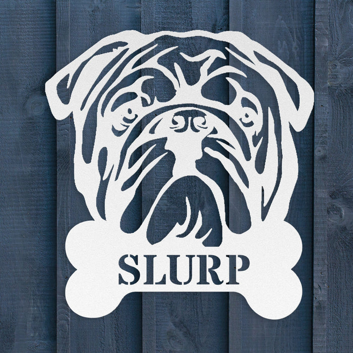 English Bulldog Bistro - Metal Water Bowl Sign - BullyBellyWall Art