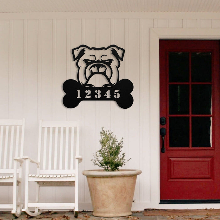 Bulldog House Number Metal Sign - BullyBellyWall Art