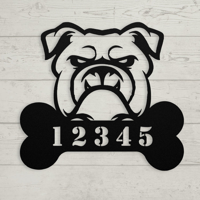 Bulldog House Number Metal Sign - BullyBellyWall Art