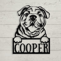 Cute Bulldog Metal Name Sign - BullyBellyWall Art